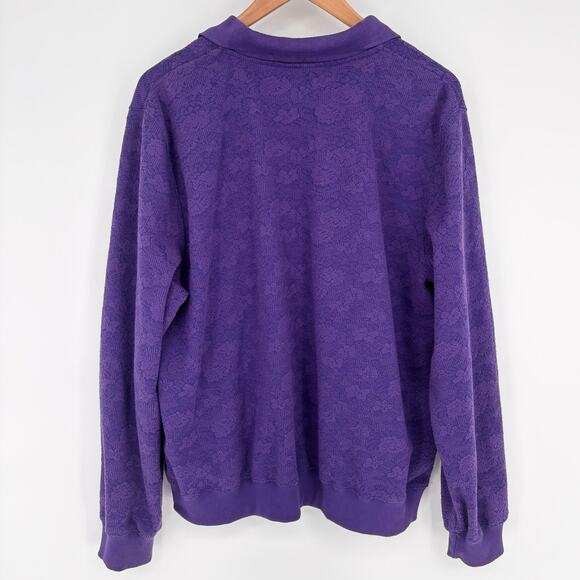 Alfred Dunner Purple Floral Collared Pullover Polo Sweater Size XL - Picture 4 of 5
